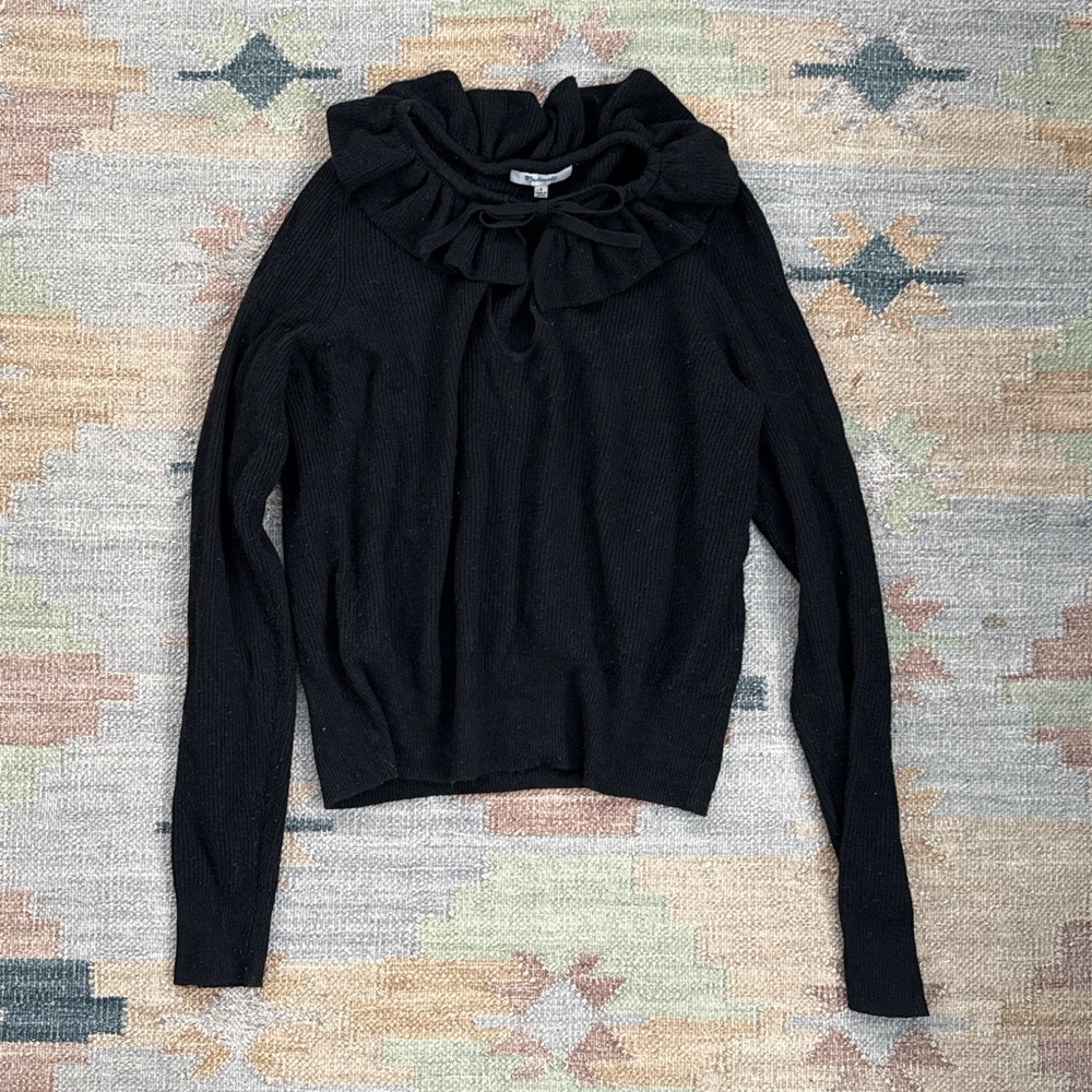 Madewell Black Ruffle Collar Sweater size S